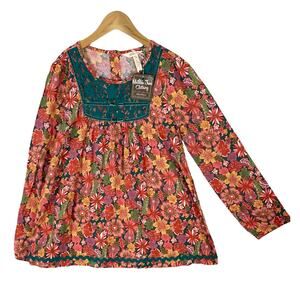 NWT MATILDA JANE Top Tunic Girl 12 Multicolor Floral Lace & Velour Trim Long-Slv